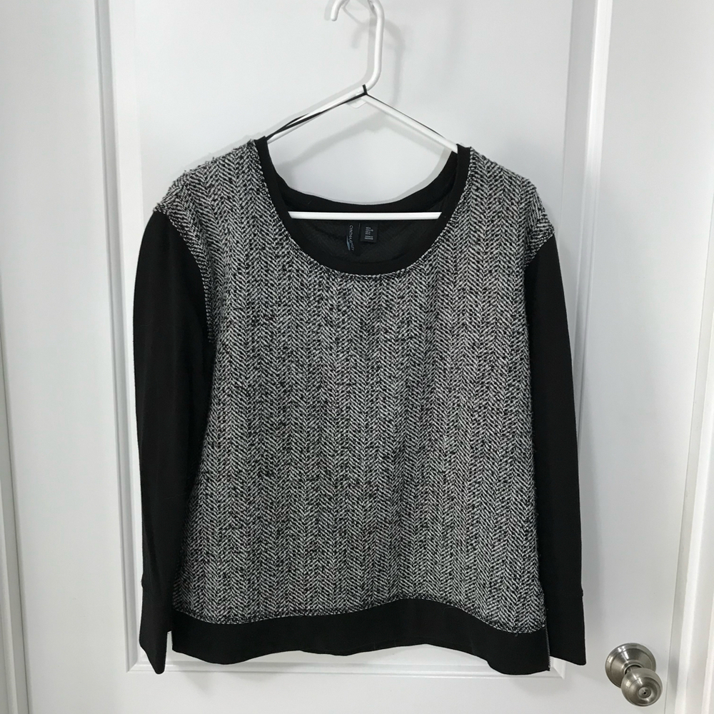 Cynthia Rowley Mixed Media Boucle Long Sleeve Lined Sweater Top Size Lg